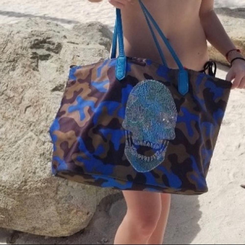 Skull Blue Camo Tote Bag